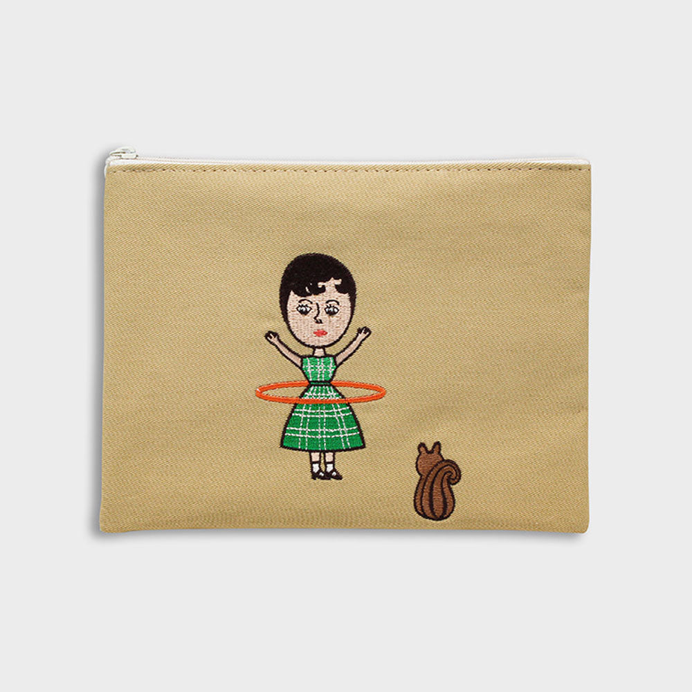 レディース ポーチ かわいい おしゃれ 刺繍 メーク メイク コスメポーチ コットン イラスト 財布 ウォレット ケース 韓国 1537 La vie est belle pouch