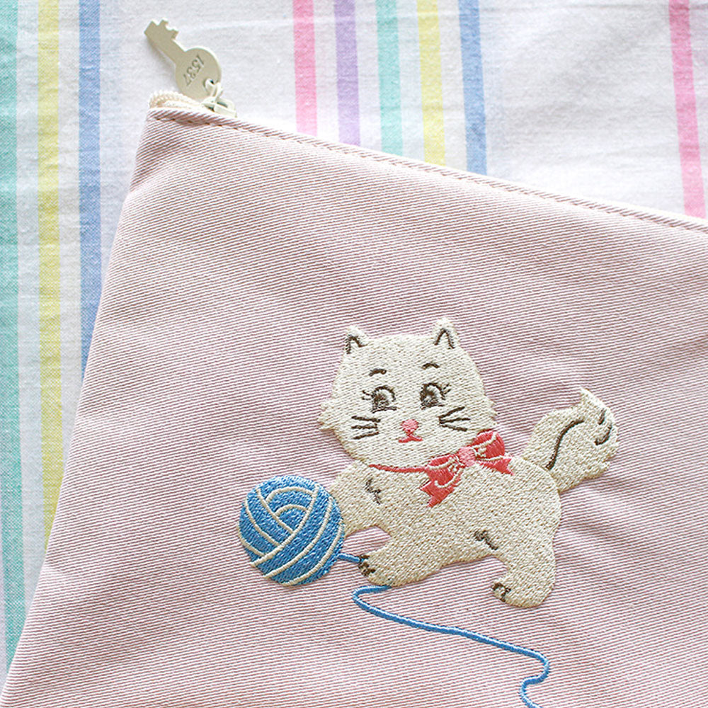 レディース ポーチ かわいい おしゃれ 刺繍 メーク メイク コスメポーチ コットン イラスト 財布 ウォレット ケース 韓国 1537 La vie est belle pouch