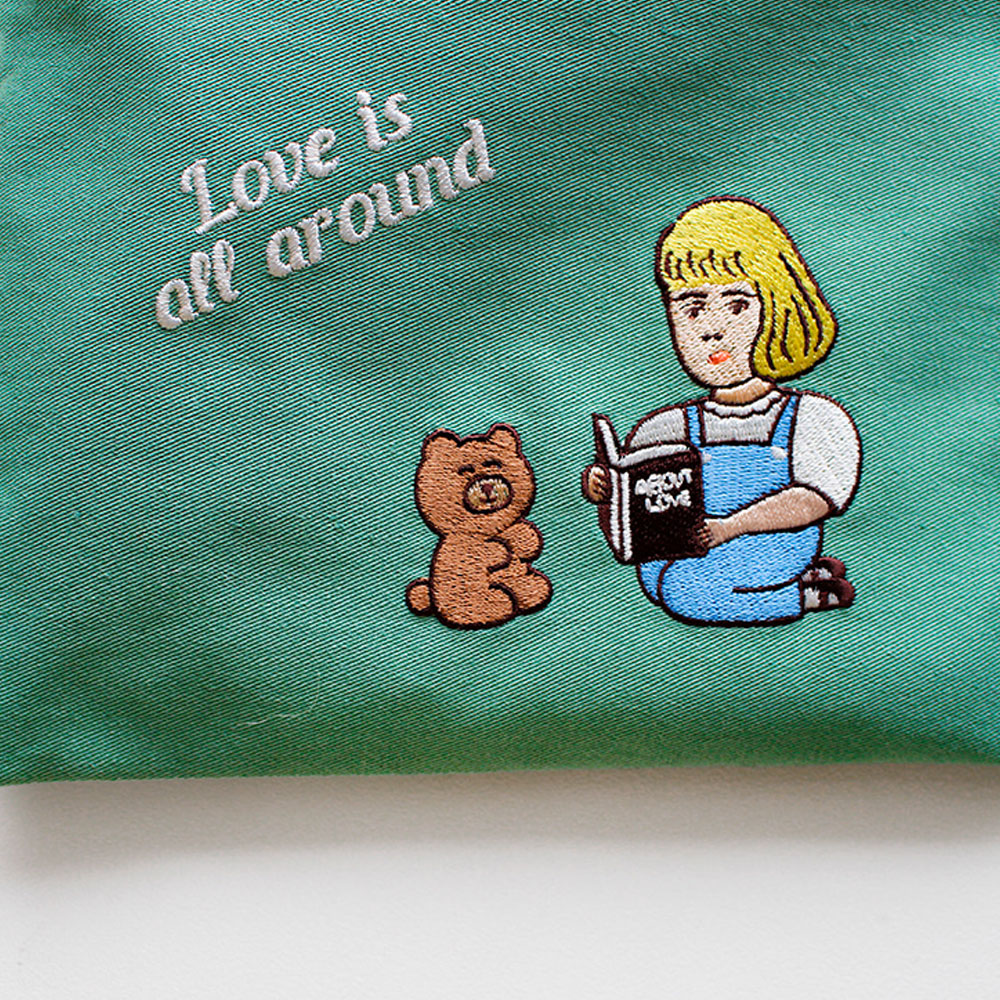 レディース ポーチ かわいい おしゃれ 刺繍 メーク メイク コスメポーチ コットン イラスト 財布 ウォレット ケース 韓国 1537 La vie est belle pouch