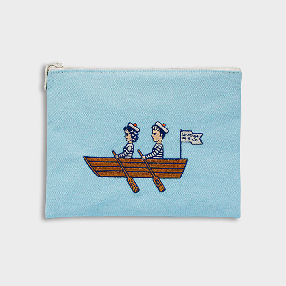 レディース ポーチ かわいい おしゃれ 刺繍 メーク メイク コスメポーチ コットン イラスト 財布 ウォレット ケース 韓国 1537 La vie est belle pouch