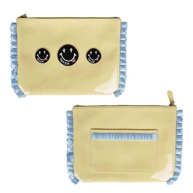 smile candy bag バッグ クラッチ かばん ポーチ スマイル ニコちゃん smiley エナメル ブラック イエロー フリル レディース 韓国