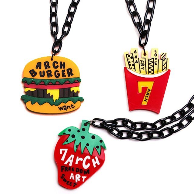 7arch food necklace ネックレス チョーカー プラ ガチャネックレス いちご ハンバーガー フライドポテト ペンダント 原宿 オルチャン