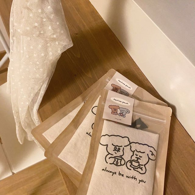 poodle pouch 巾着 巾着袋 バッグ ポーチ かわいい おしゃれ 化粧ポーチ 小物入れ サニタリー 犬 プードル 韓国 コットン リネン 旅行