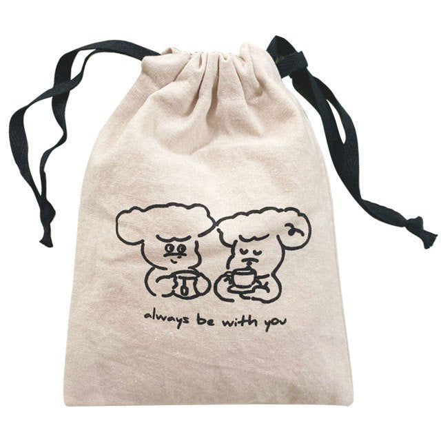 poodle pouch 巾着 巾着袋 バッグ ポーチ かわいい おしゃれ 化粧ポーチ 小物入れ サニタリー 犬 プードル 韓国 コットン リネン 旅行