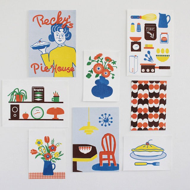 riso posterセット(4枚入り) インテリア ポスター アート 雑貨 通販 韓国インテリア おしゃれ 可愛い 壁 人気 流行 ポストカード イラスト