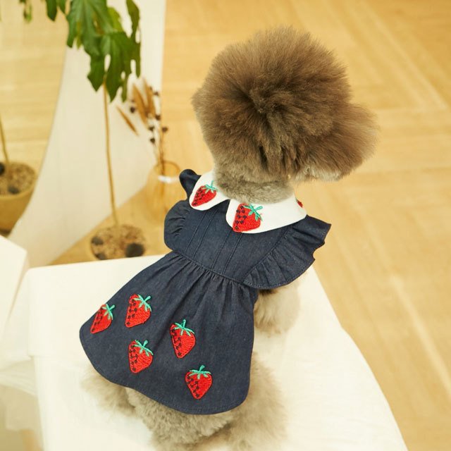 犬 服 かわいい 洋服 犬の服 ワンピース ワンピ トップス 可愛い おしゃれ オシャレ いちご パイン フルーツ デニム パピー ペット 韓国