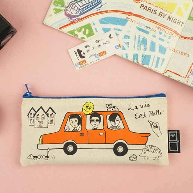 pencil case ペンシルポーチ ペンシルケース 筆箱 韓国 かわいい 可愛い おしゃれ ファブリック イラスト ウララ オロル